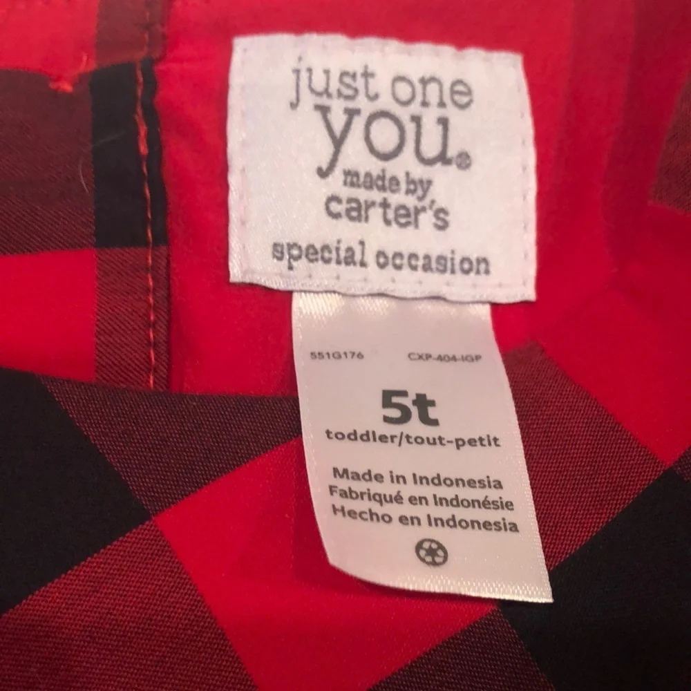 Just One You Carter's Red Black Buffalo Plaid Puff Sleeve A-Line Dress Girls 5T